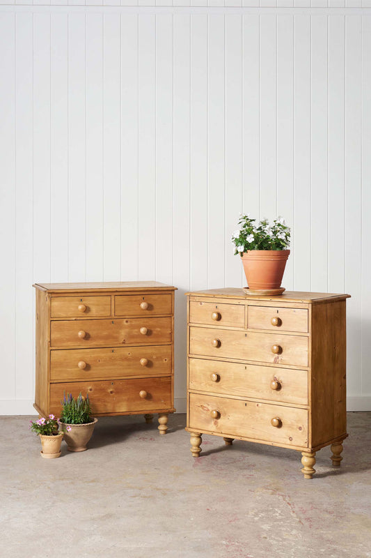 Matched PAIR 19th Century English Pine Chest of Drawers (c. 1880)