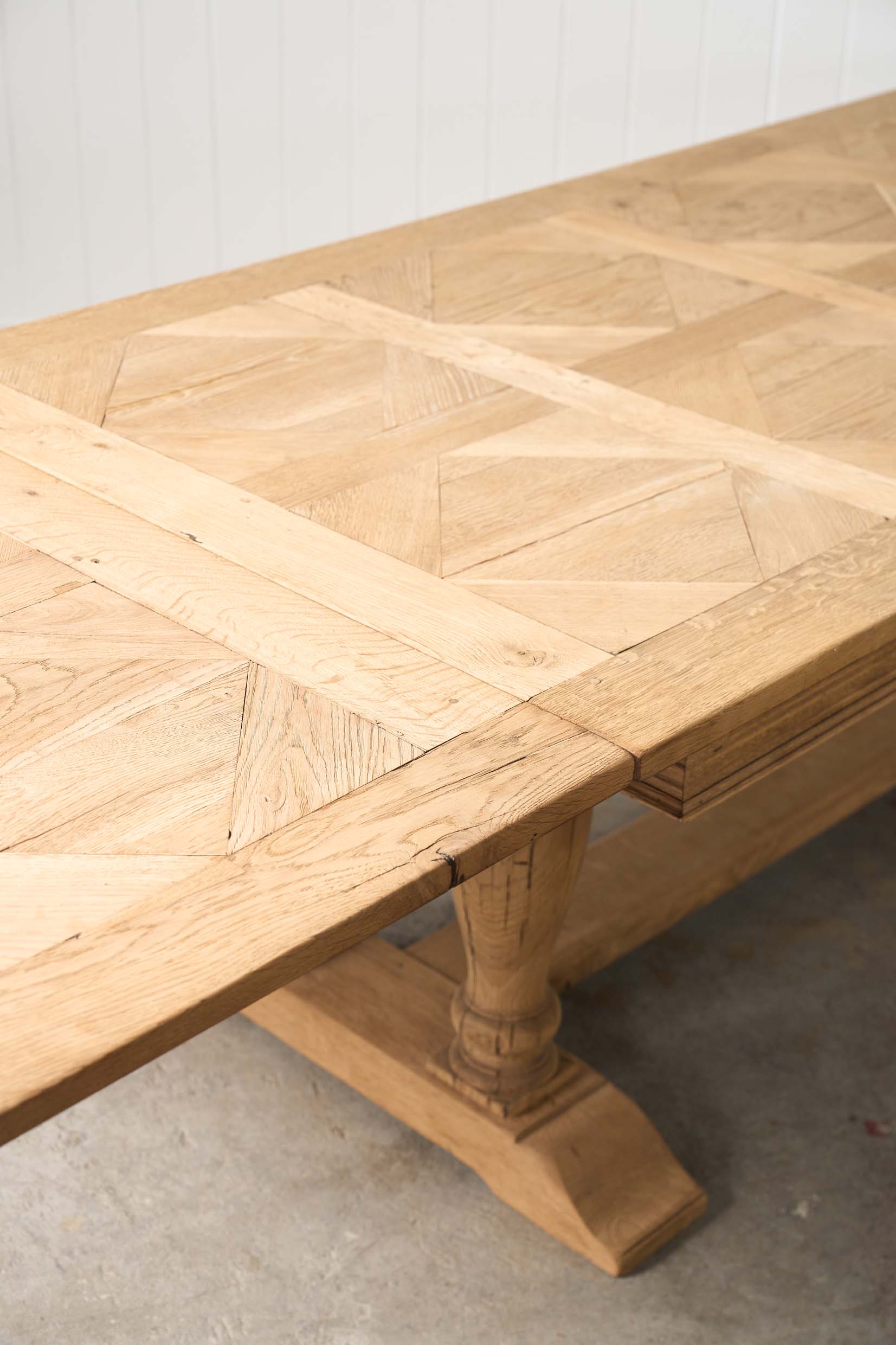 Bleached French Oak Parquetry Dining Table (c. 1900)