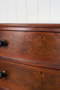 Load image into Gallery viewer, 3 Drawer Mahogany Bowfront Chest With Wooden Knobs (c. 1830)
