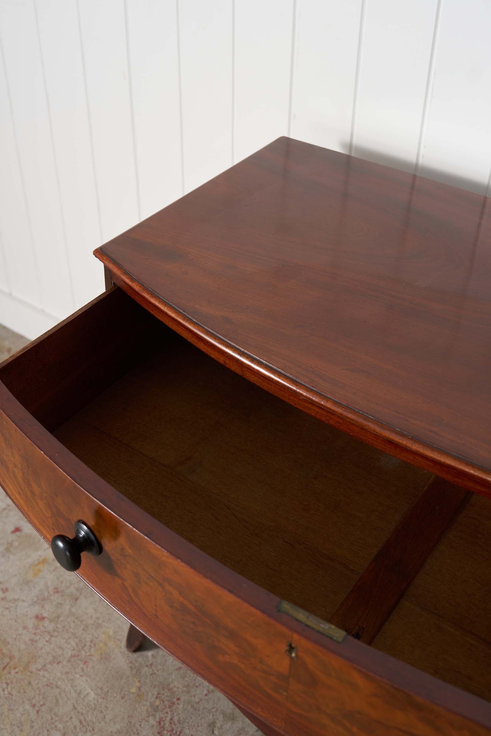 3 Drawer Mahogany Bowfront Chest With Wooden Knobs (c. 1830)