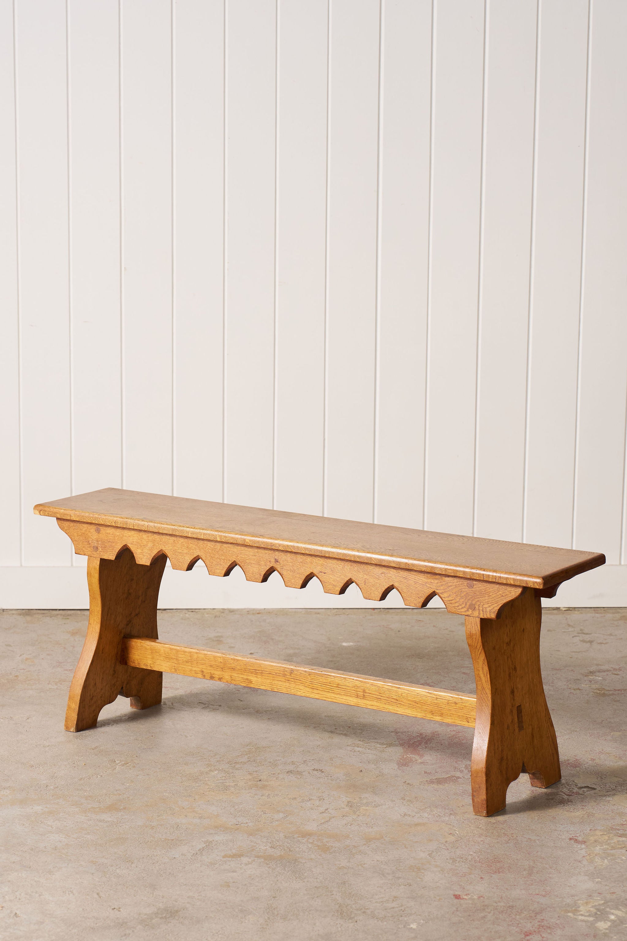 Oak Joint Bench with Scalloped Apron (c. 1920)