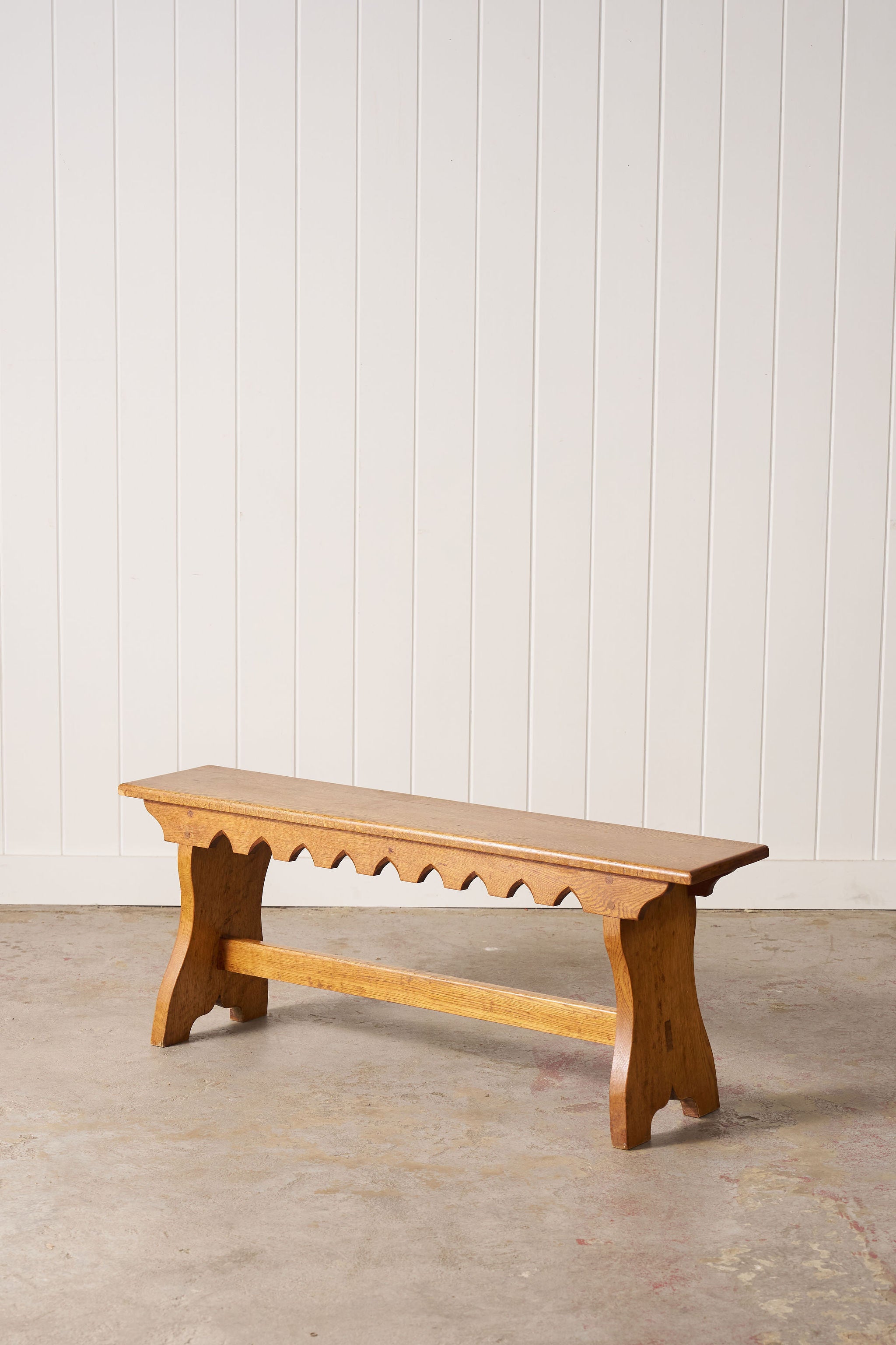 Oak Joint Bench with Scalloped Apron (c. 1920)
