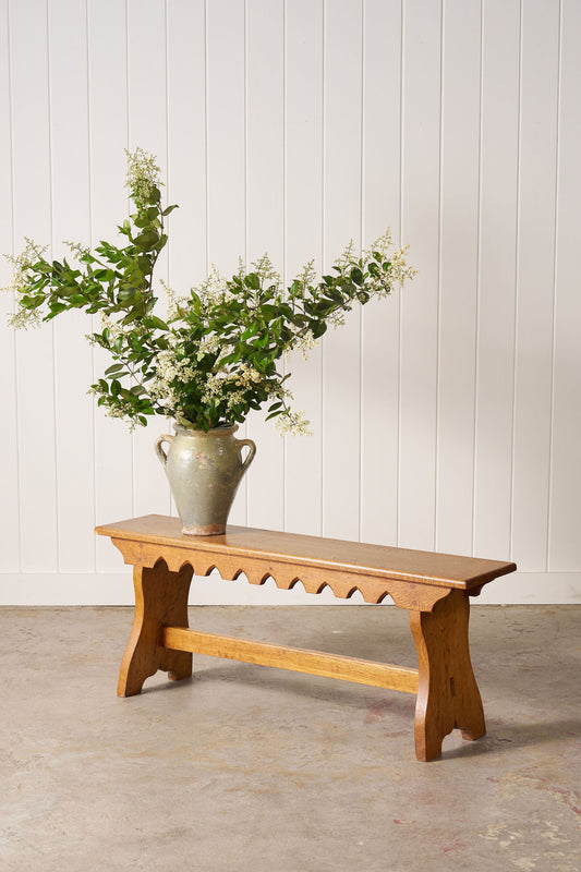 Oak Joint Bench with Scalloped Apron (c. 1920)
