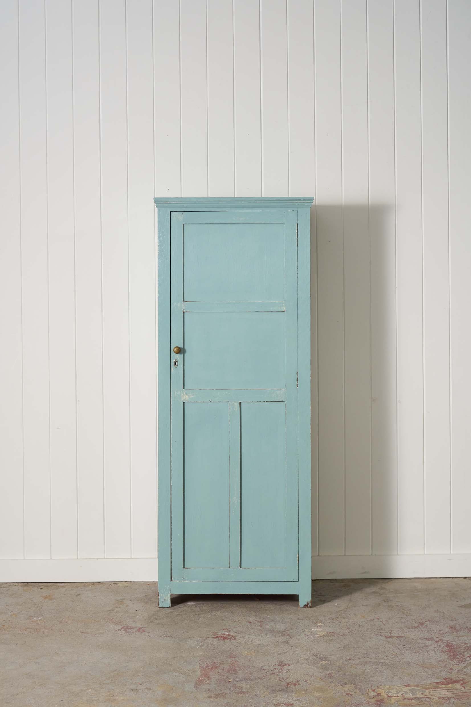 Blue Painted English Pine Single Door Cabinet Cupboard