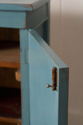 Load image into Gallery viewer, Petite Antique English Blue Painted Cabinet with Interior Shelves + Scalloped Apron
