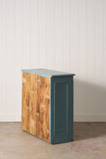 Load image into Gallery viewer, Petite Antique English Blue Painted Cabinet with Interior Shelves + Scalloped Apron
