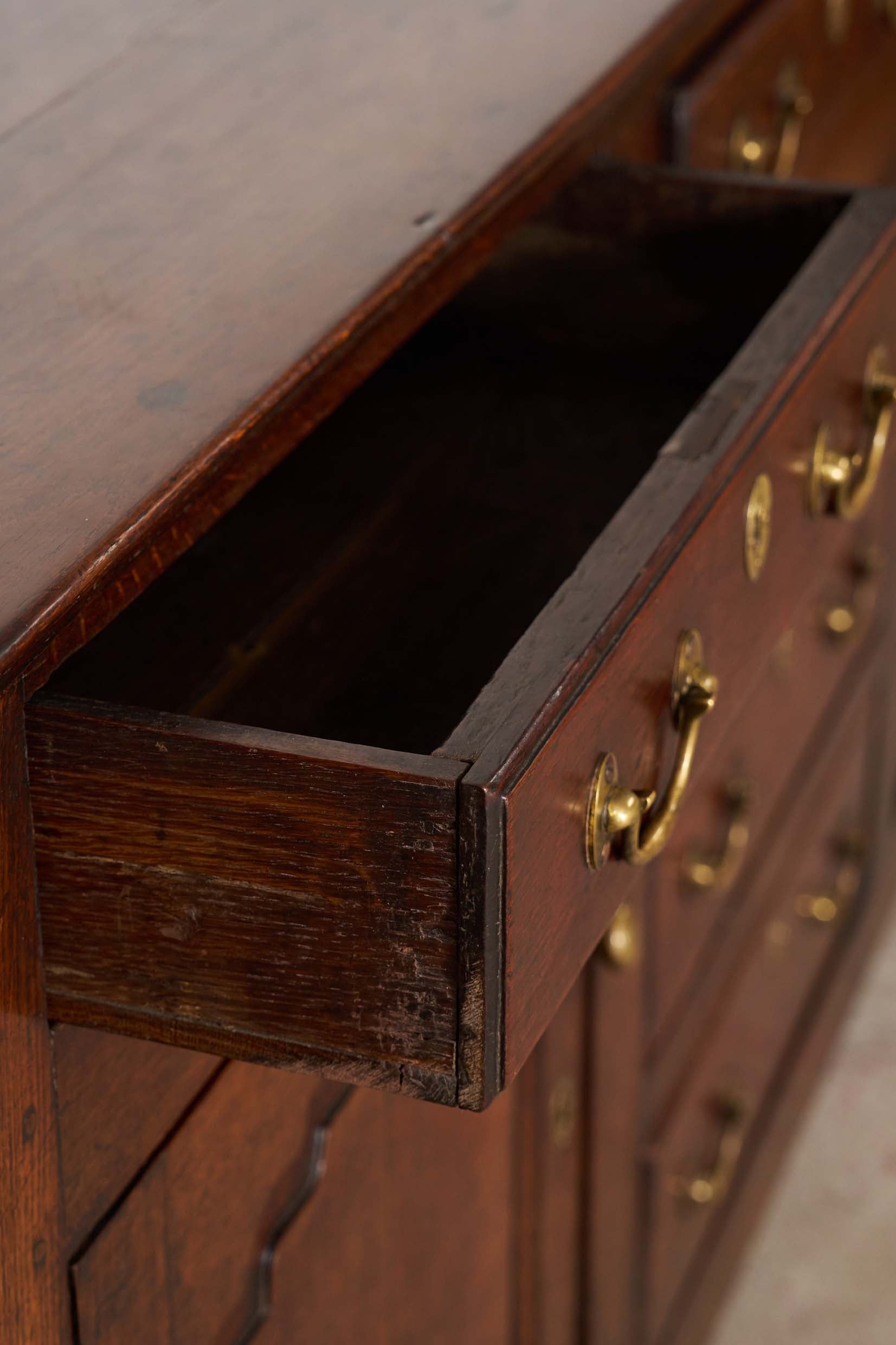 18th Century Oak Dresser Base with Raised Panel Cupboard Doors (c. 1740)