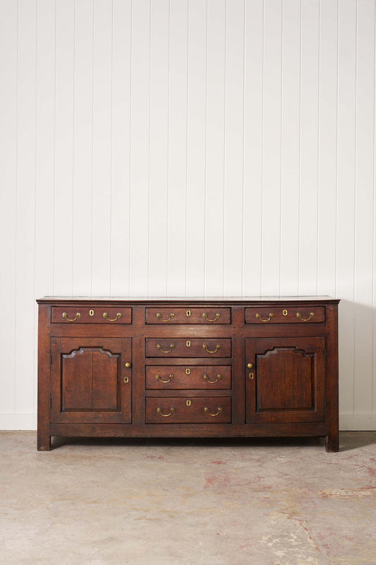 18th Century Oak Dresser Base with Raised Panel Cupboard Doors (c. 1740)