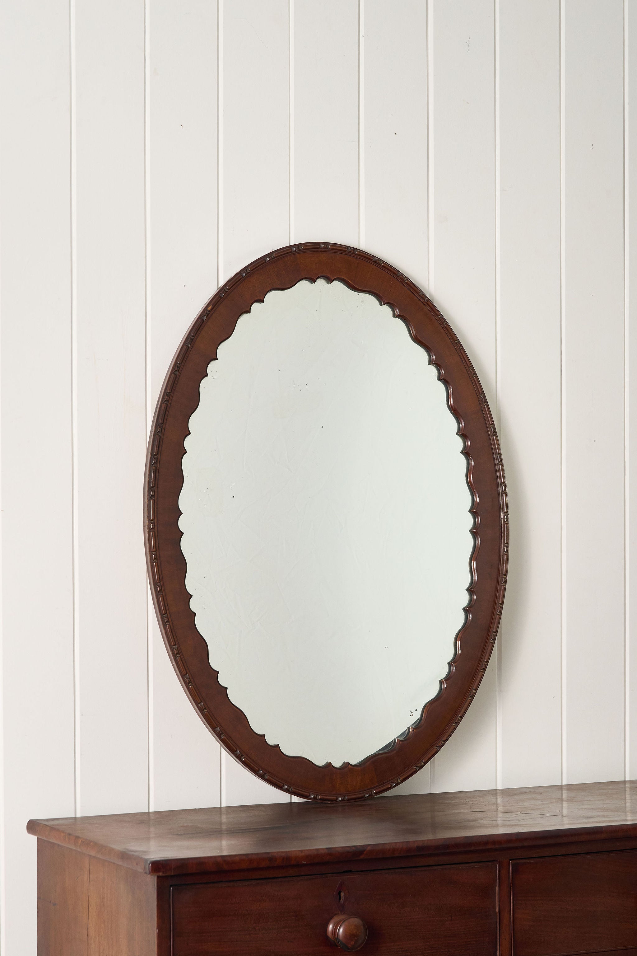 Edwardian Oval Mirror with Interior Scallop + Original Glass