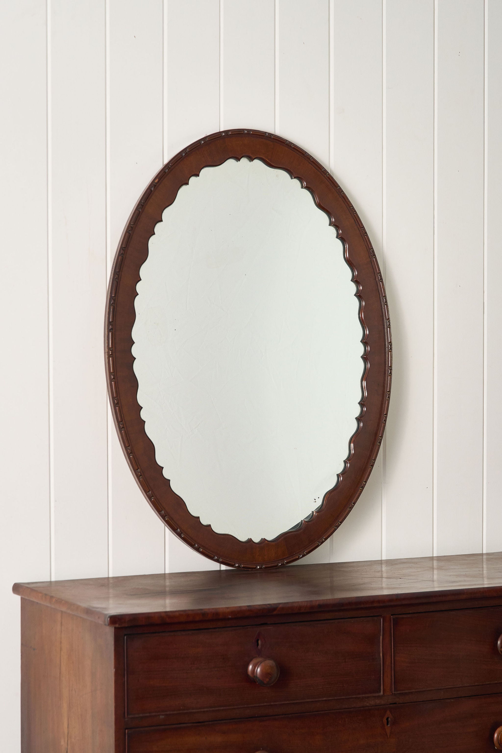Edwardian Oval Mirror with Interior Scallop + Original Glass
