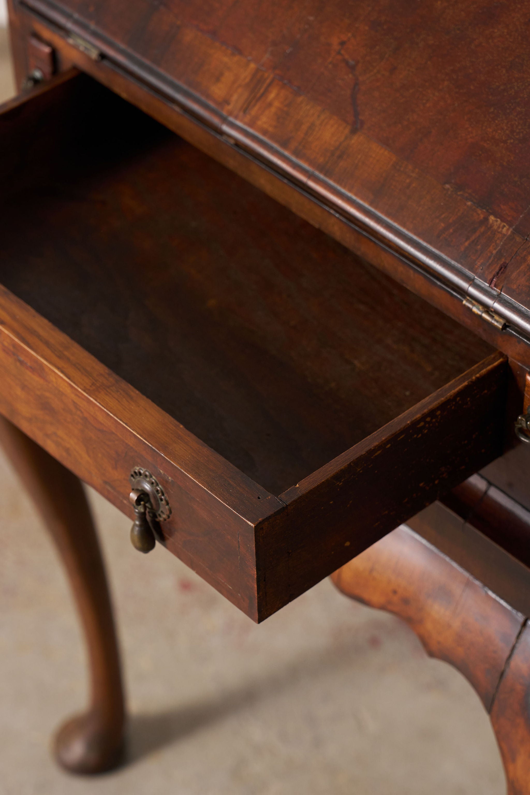 Petite English Walnut Bureau on Queen Anne Style Legs with Carved Shells (c. 1930)