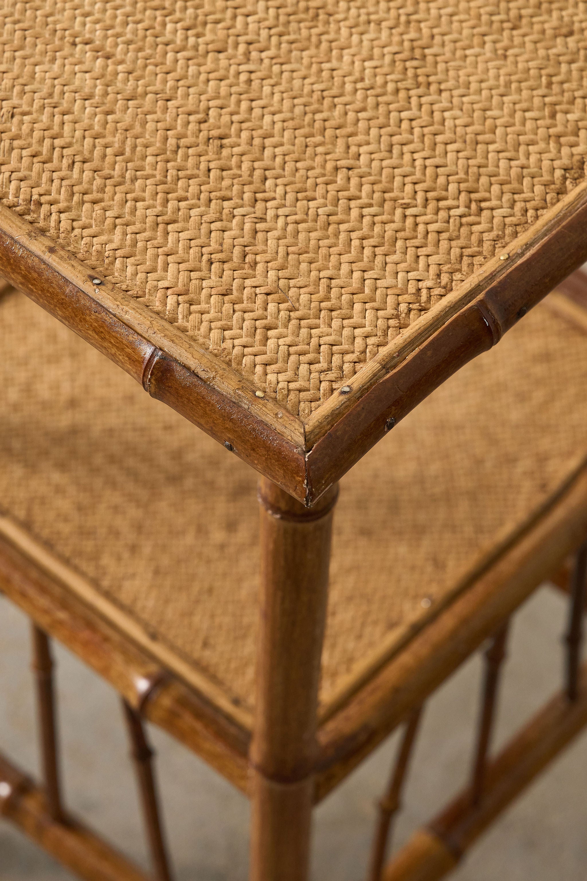 Antique Bamboo Two Tier Side Table