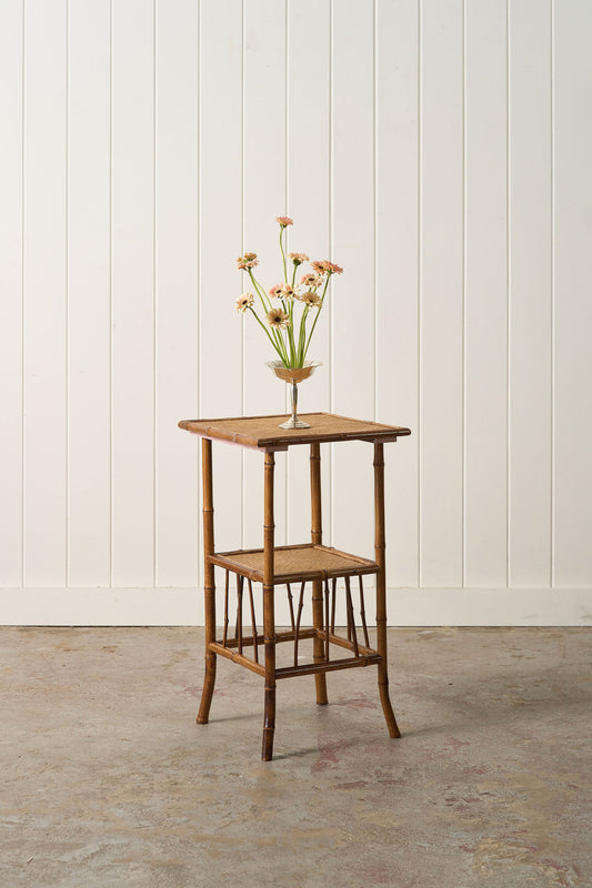Antique Bamboo Two Tier Side Table