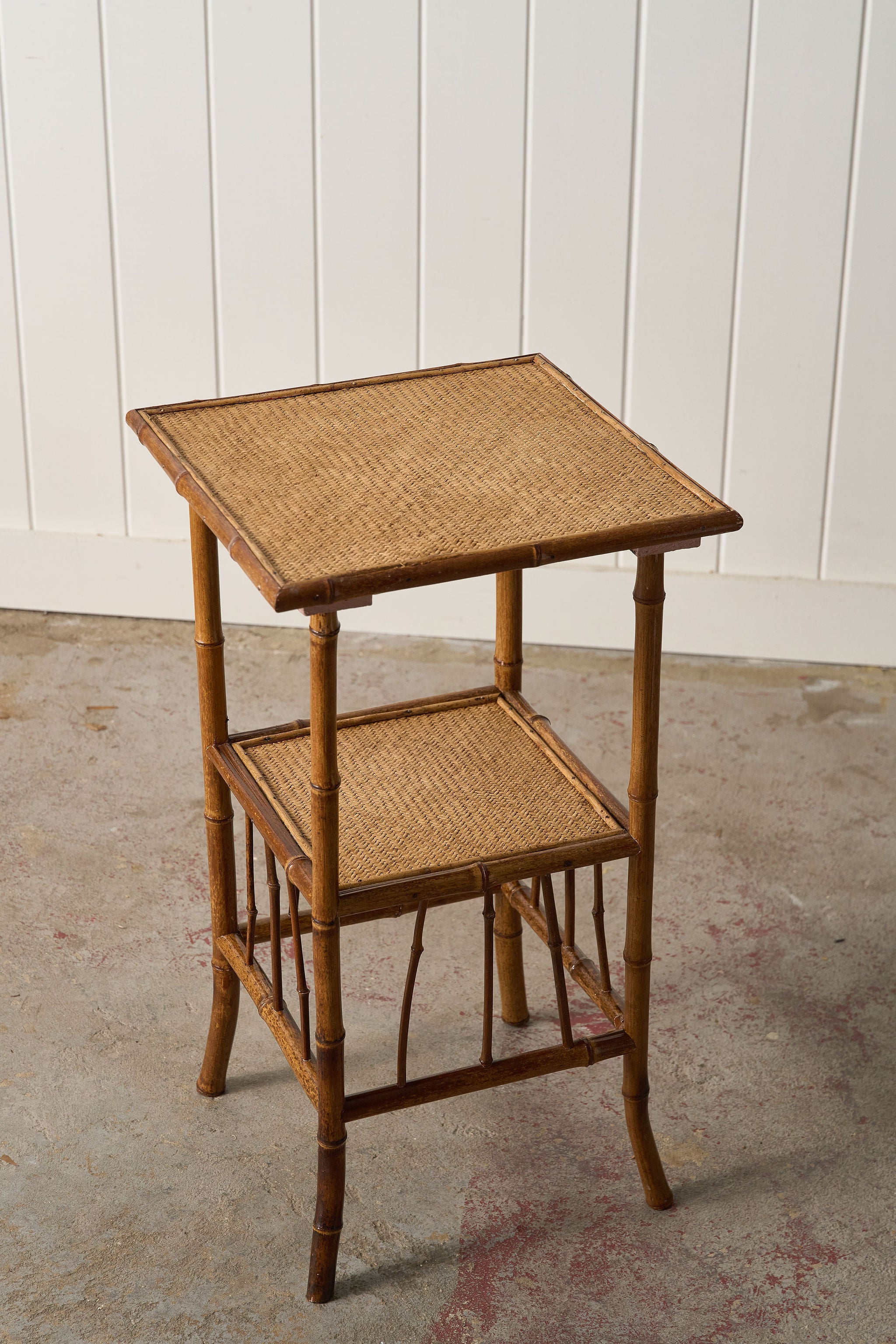 Antique Bamboo Two Tier Side Table