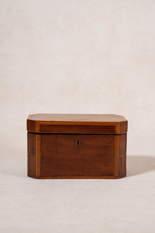 19th Century English Mahogany Tea Caddy with Satinwood Inlay and Intact Interior Compartments