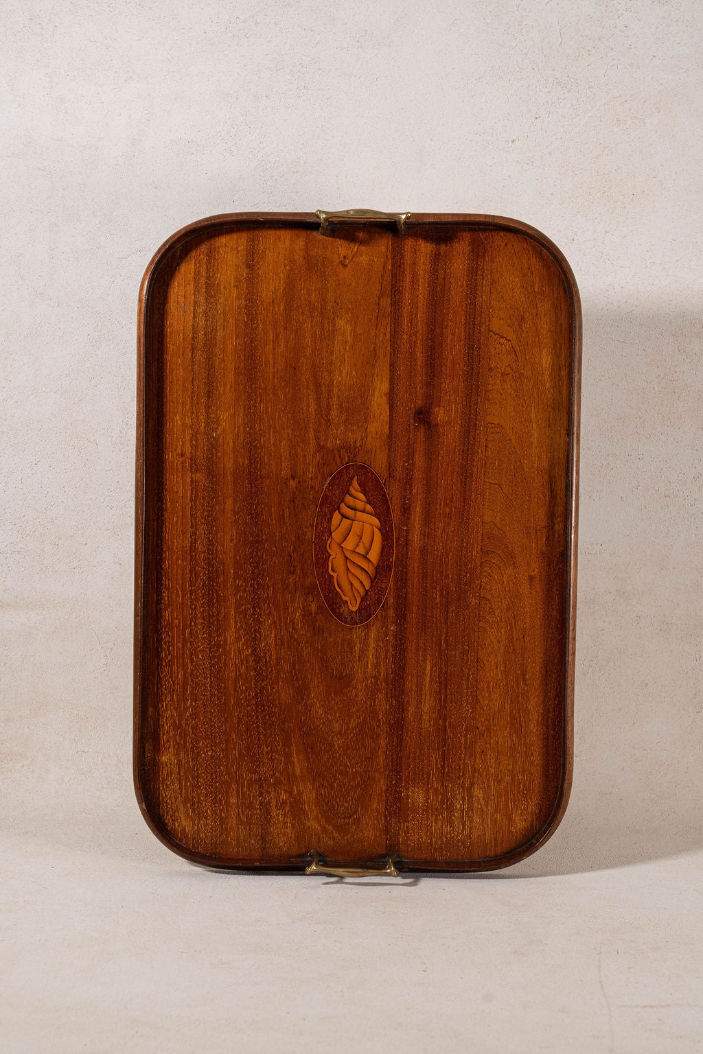 Edwardian Mahogany Shell Inlay Rounded Rectangle Tray Large