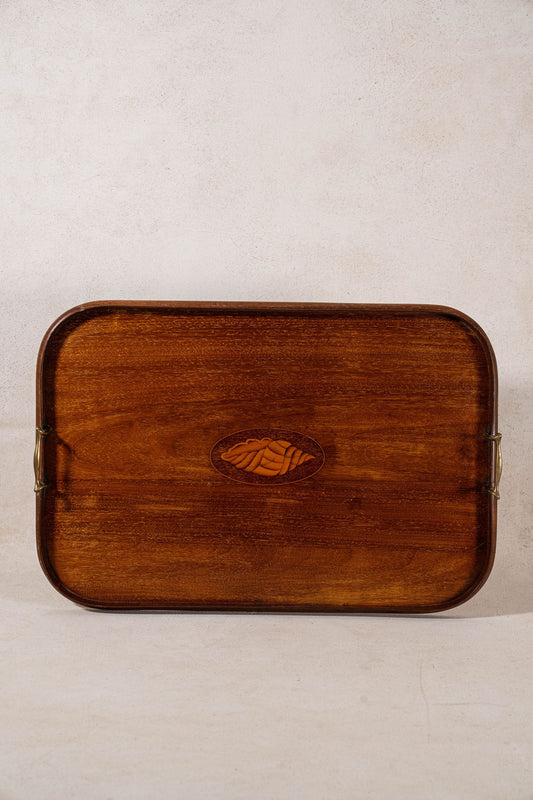 Edwardian Mahogany Shell Inlay Rounded Rectangle Tray Large