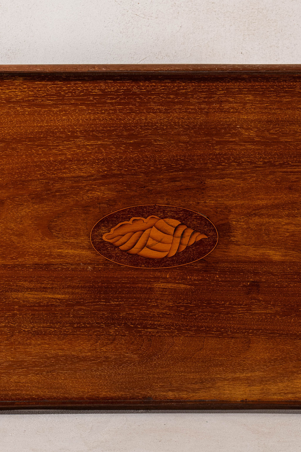 Edwardian Mahogany Shell Inlay Rounded Rectangle Tray Large
