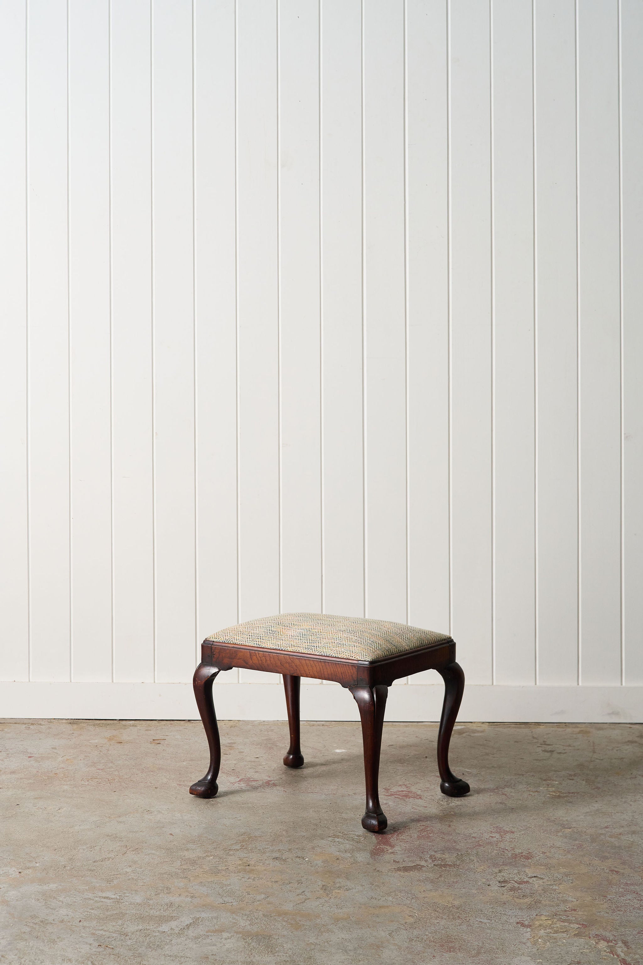 Upholstered Edwardian Stool with Hooved Feet