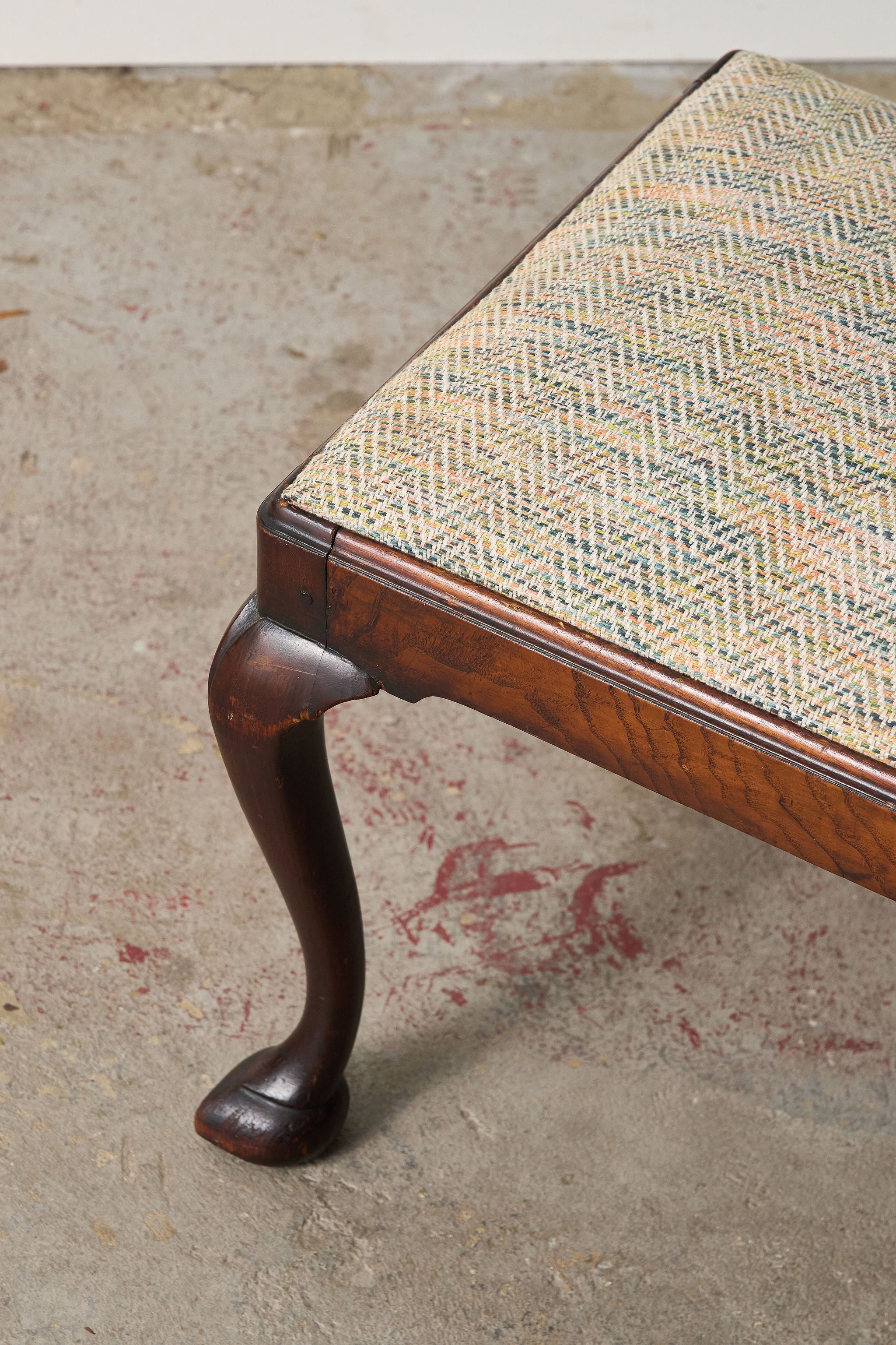 Upholstered Edwardian Stool with Hooved Feet