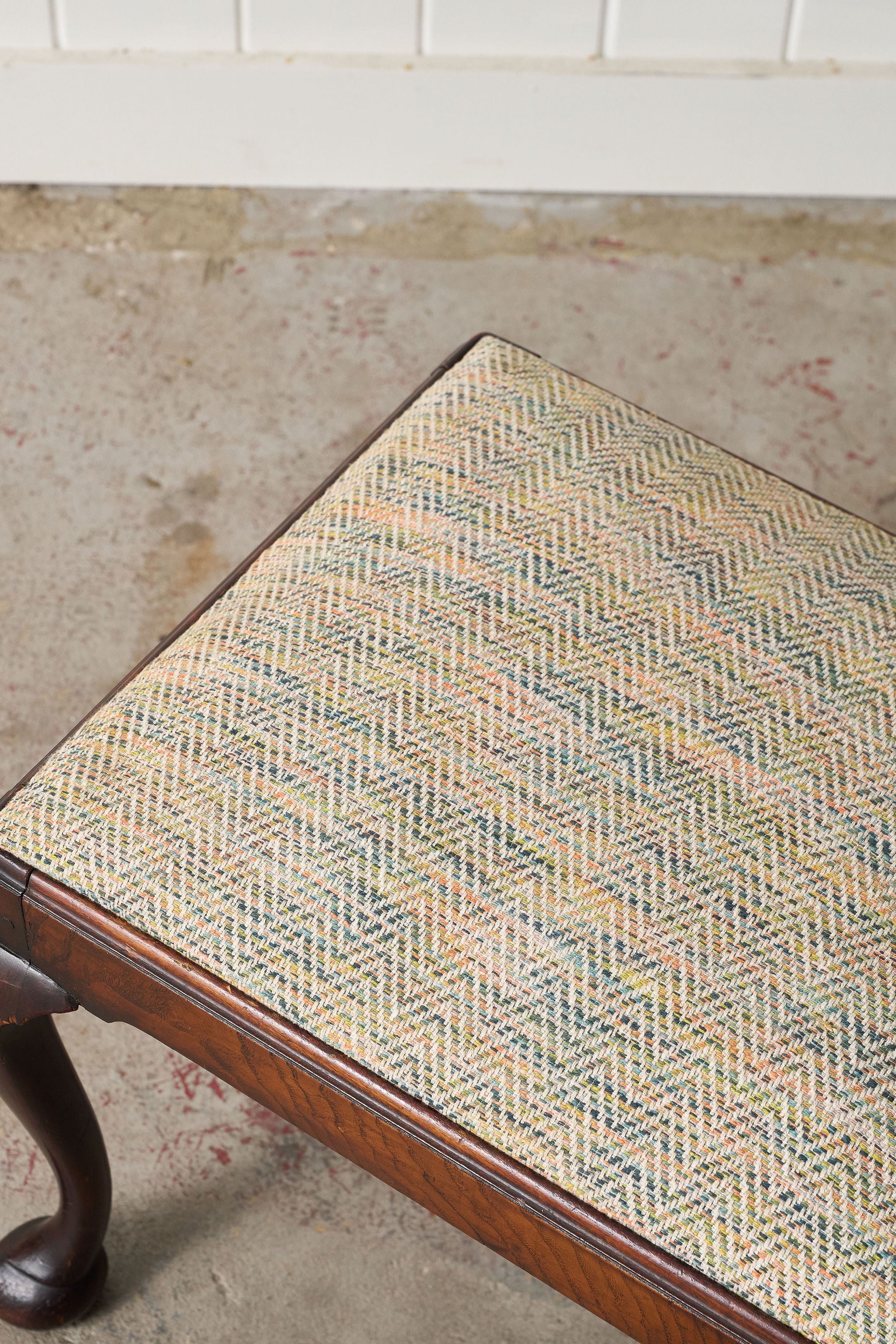 Upholstered Edwardian Stool with Hooved Feet