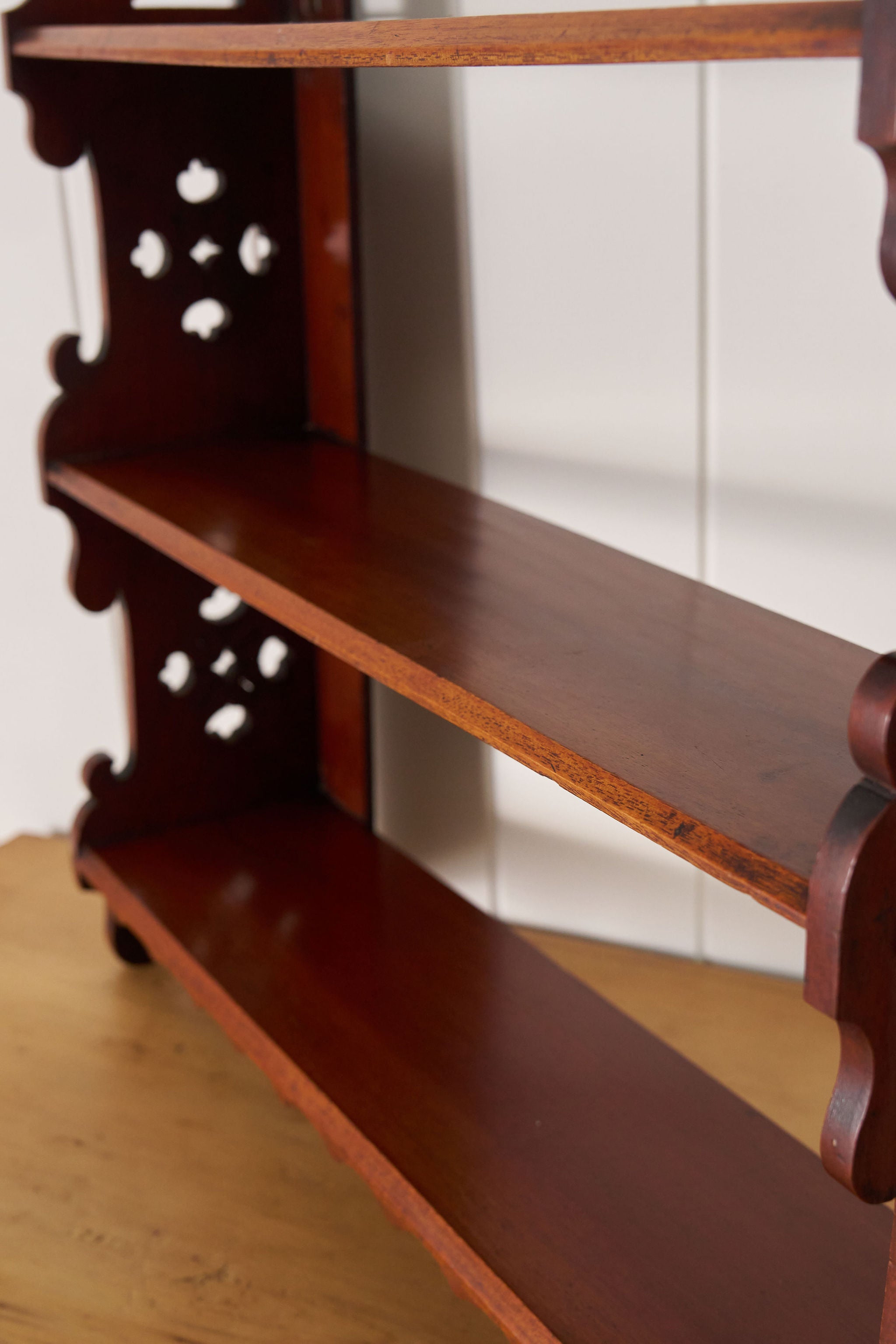 Petite Arts and Crafts 3-Tiered Walnut Wall Shelf (c. 1900)