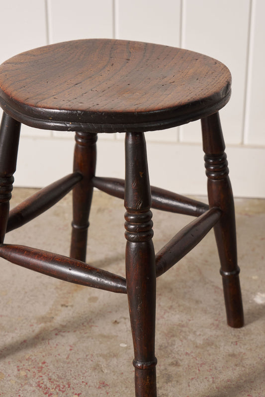 19th Century Oak Joint Stool with Stretchers