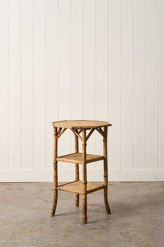 19th Century English Tortoise Bamboo Octagonal 3 Tiered Table