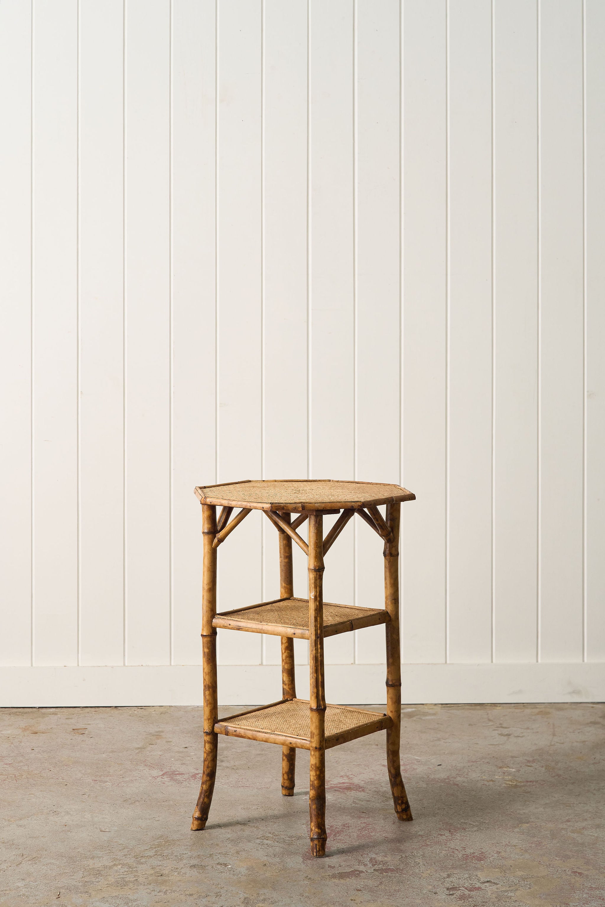 19th Century English Tortoise Bamboo Octagonal 3 Tiered Table