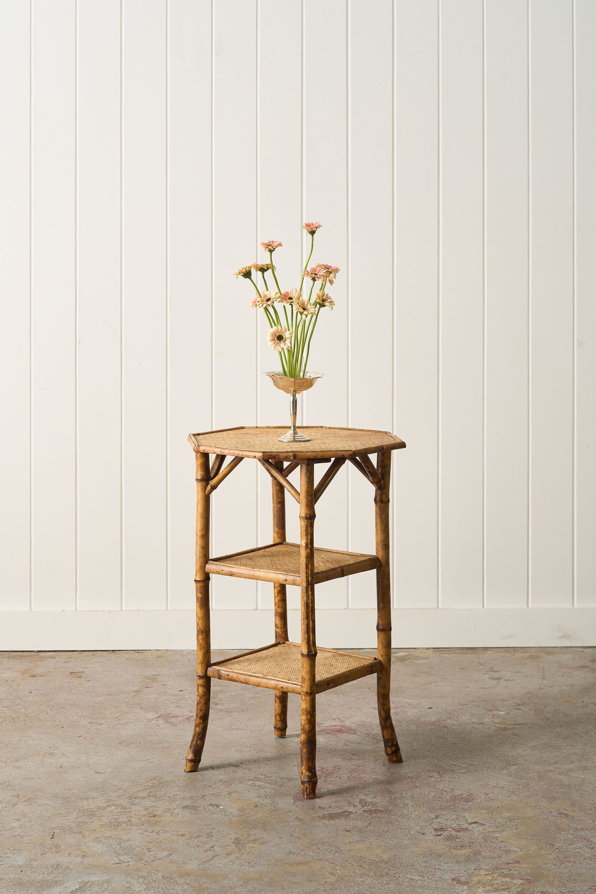 19th Century English Tortoise Bamboo Octagonal 3 Tiered Table
