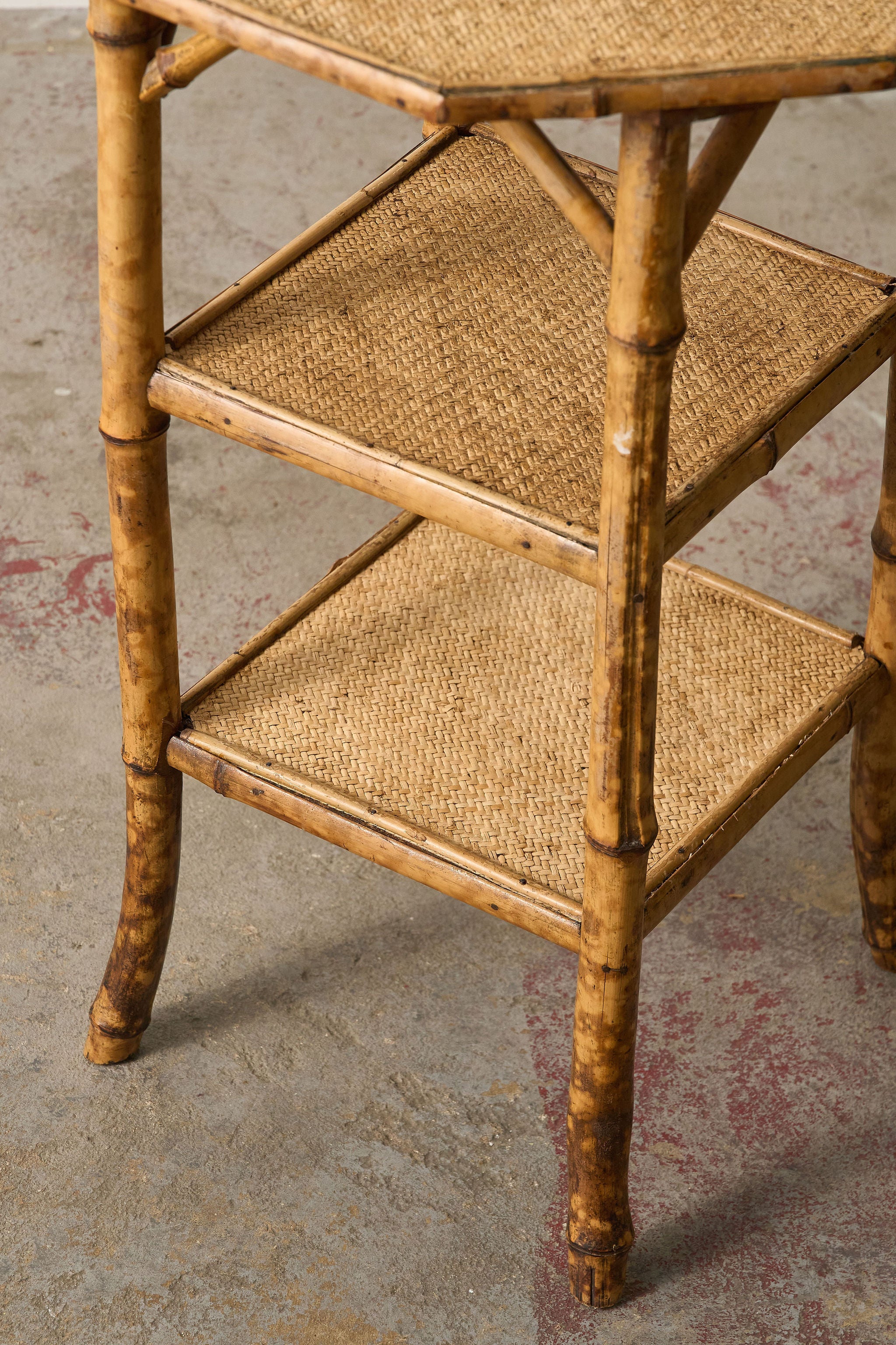 19th Century English Tortoise Bamboo Octagonal 3 Tiered Table