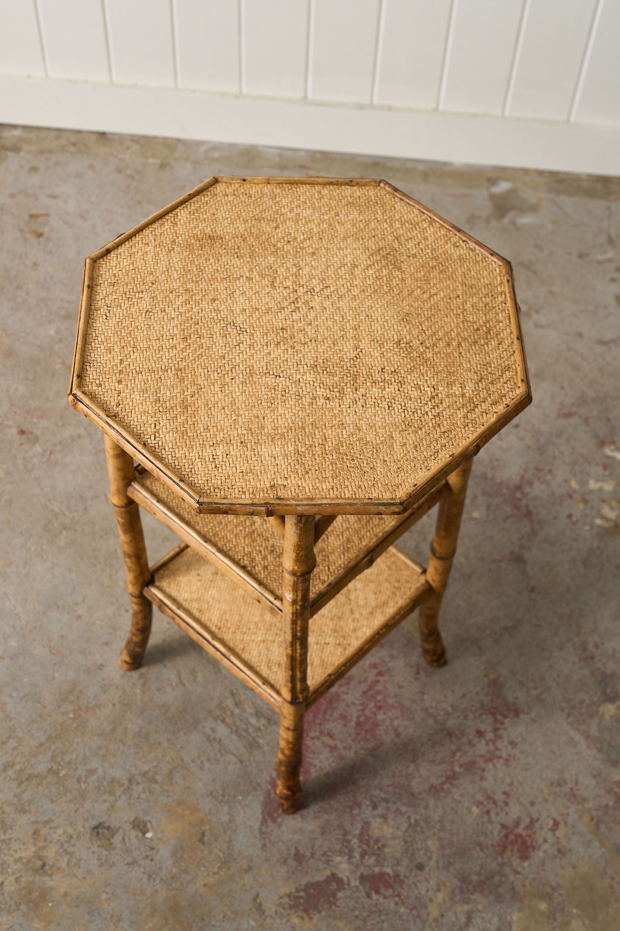 19th Century English Tortoise Bamboo Octagonal 3 Tiered Table