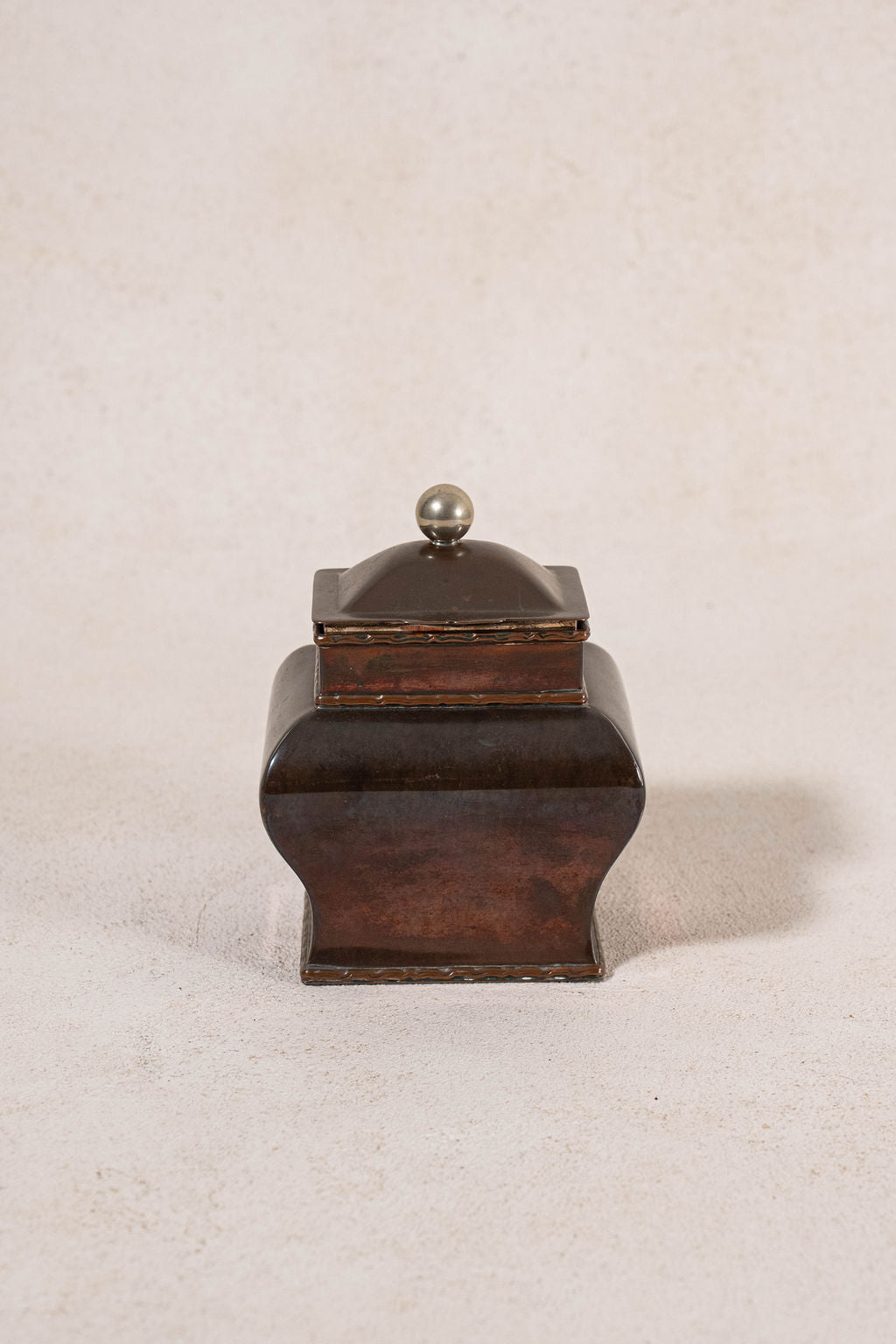 Antique Copper Lidded Tea Caddy with Silver Plated Interior