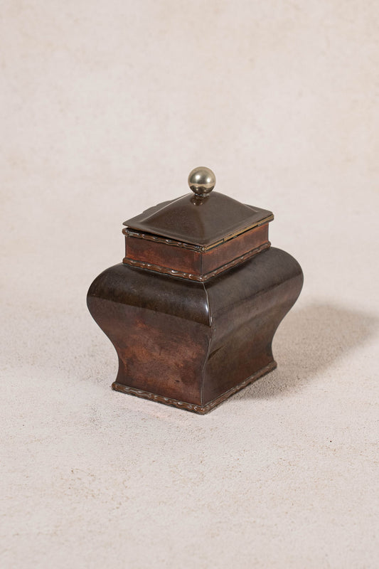 Antique Copper Lidded Tea Caddy with Silver Plated Interior
