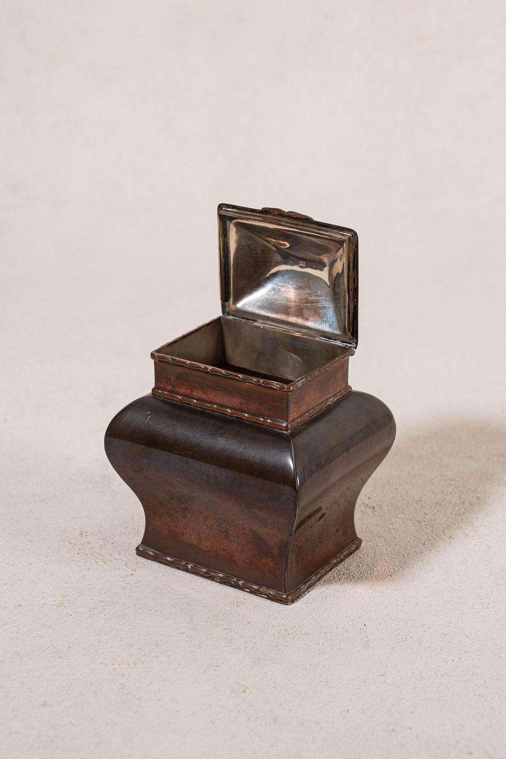 Antique Copper Lidded Tea Caddy with Silver Plated Interior