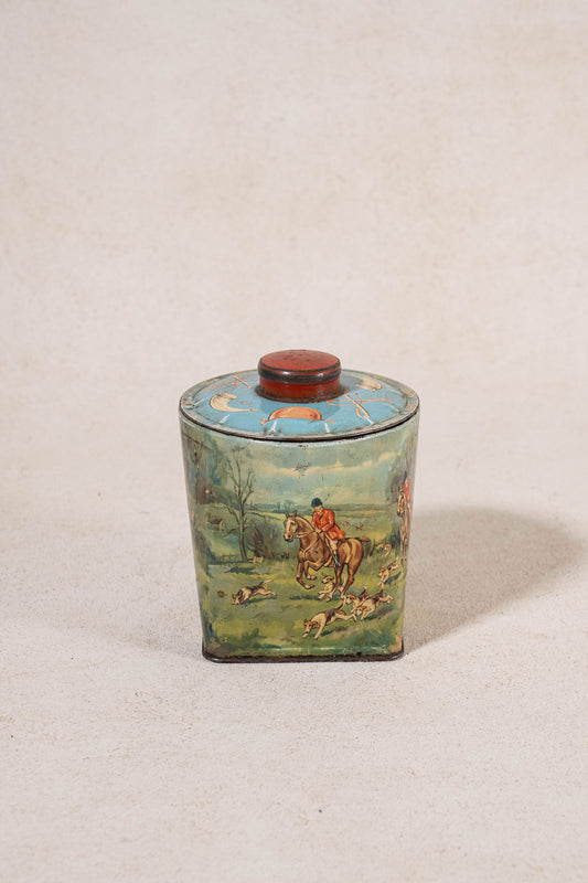 Vintage English Hunting Scene Tin (c. 1950)