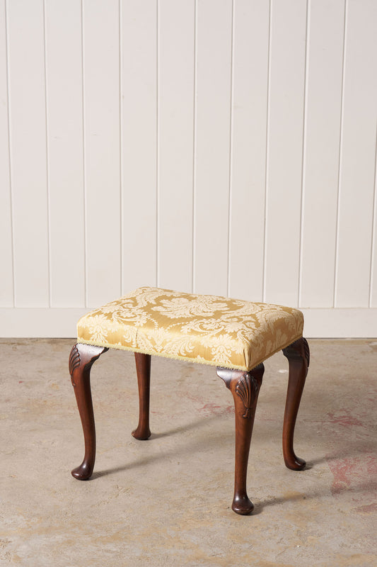 Antique English Stool with Padded Feet + Shell Details