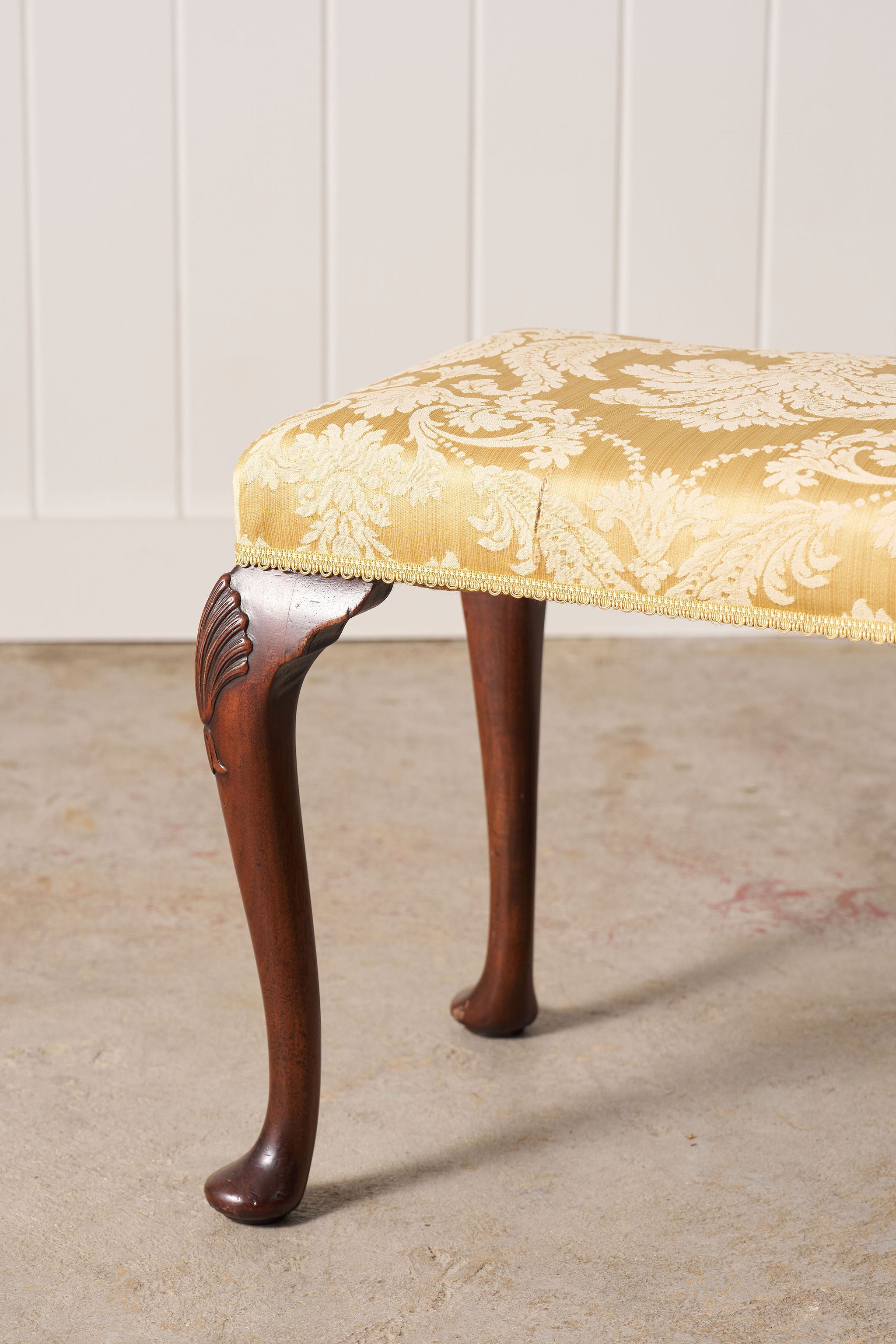 Antique English Stool with Padded Feet + Shell Details