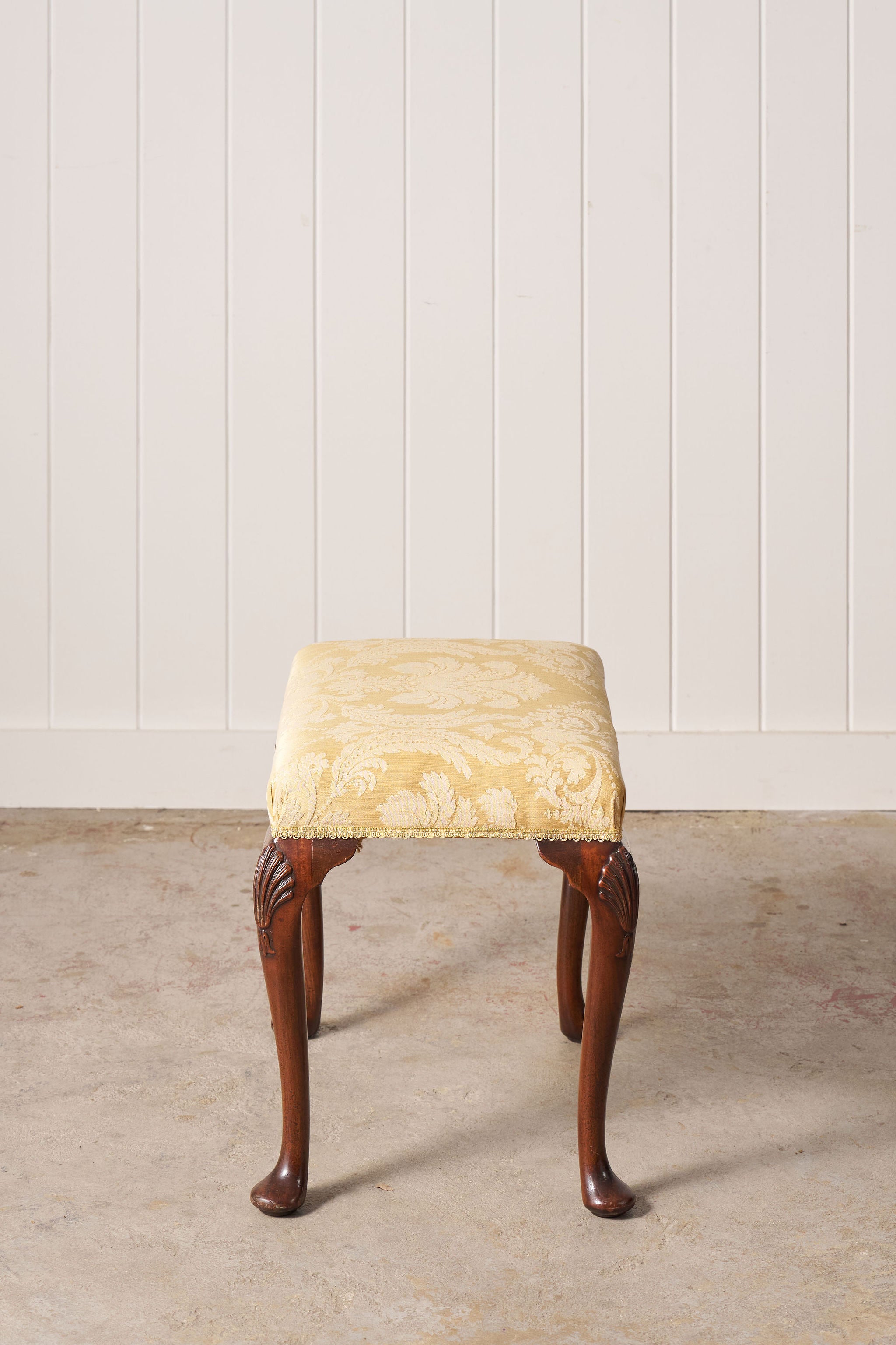 Antique English Stool with Padded Feet + Shell Details