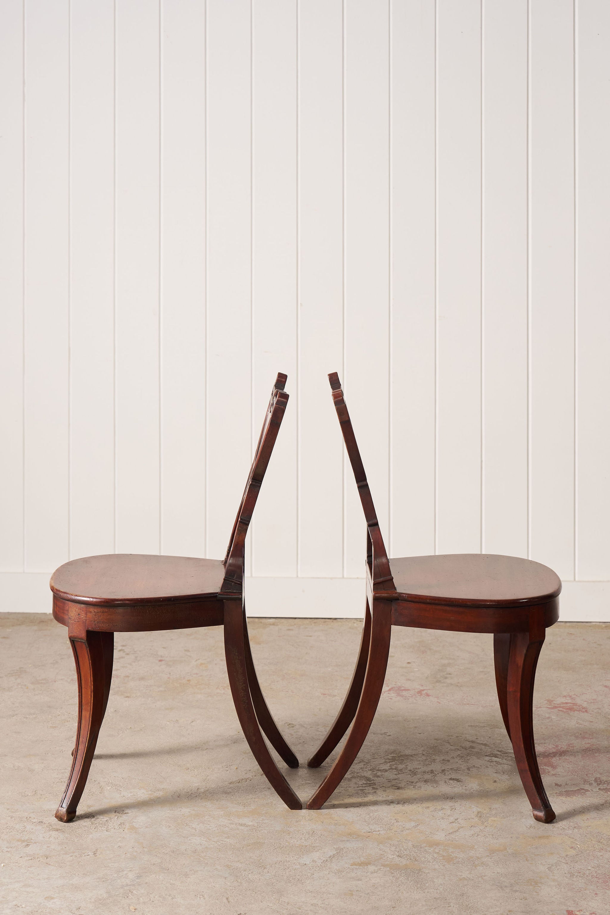 PAIR of 19th Century Walnut Hall Chairs with Green Painted Shields