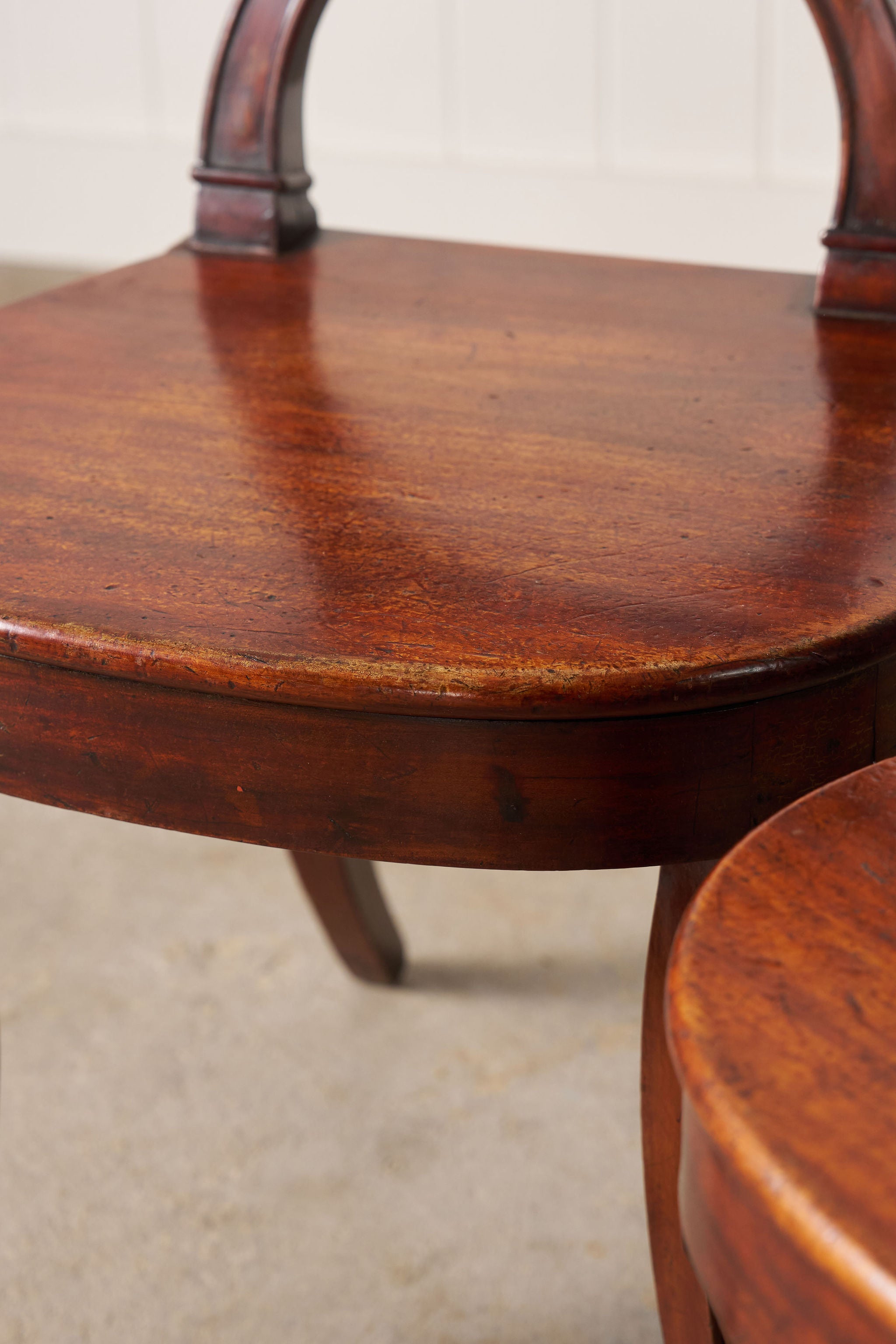PAIR of 19th Century Walnut Hall Chairs with Green Painted Shields