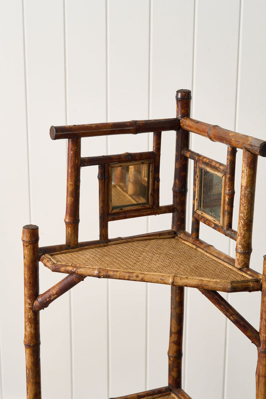 19th Century English Tiger Bamboo Corner Shelf