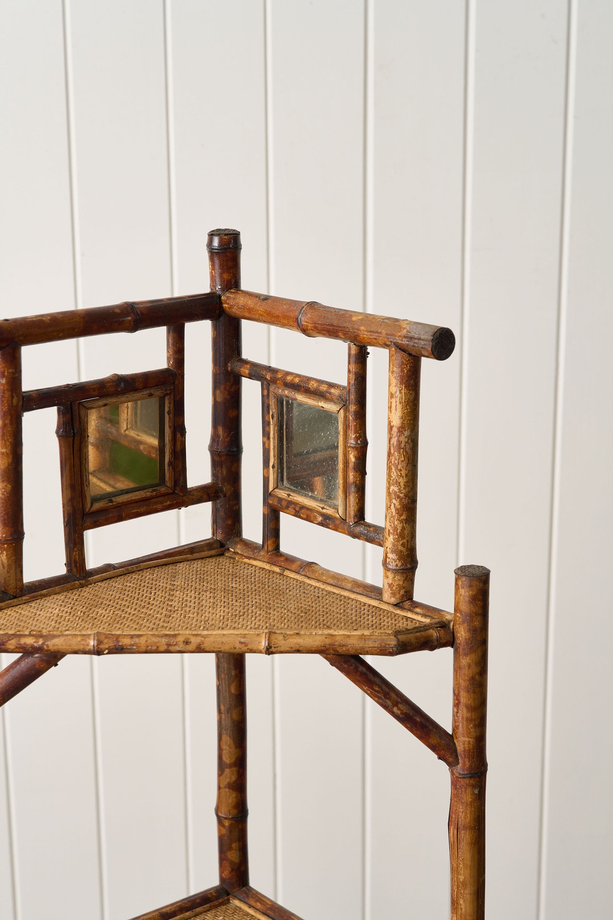 19th Century English Tiger Bamboo Corner Shelf