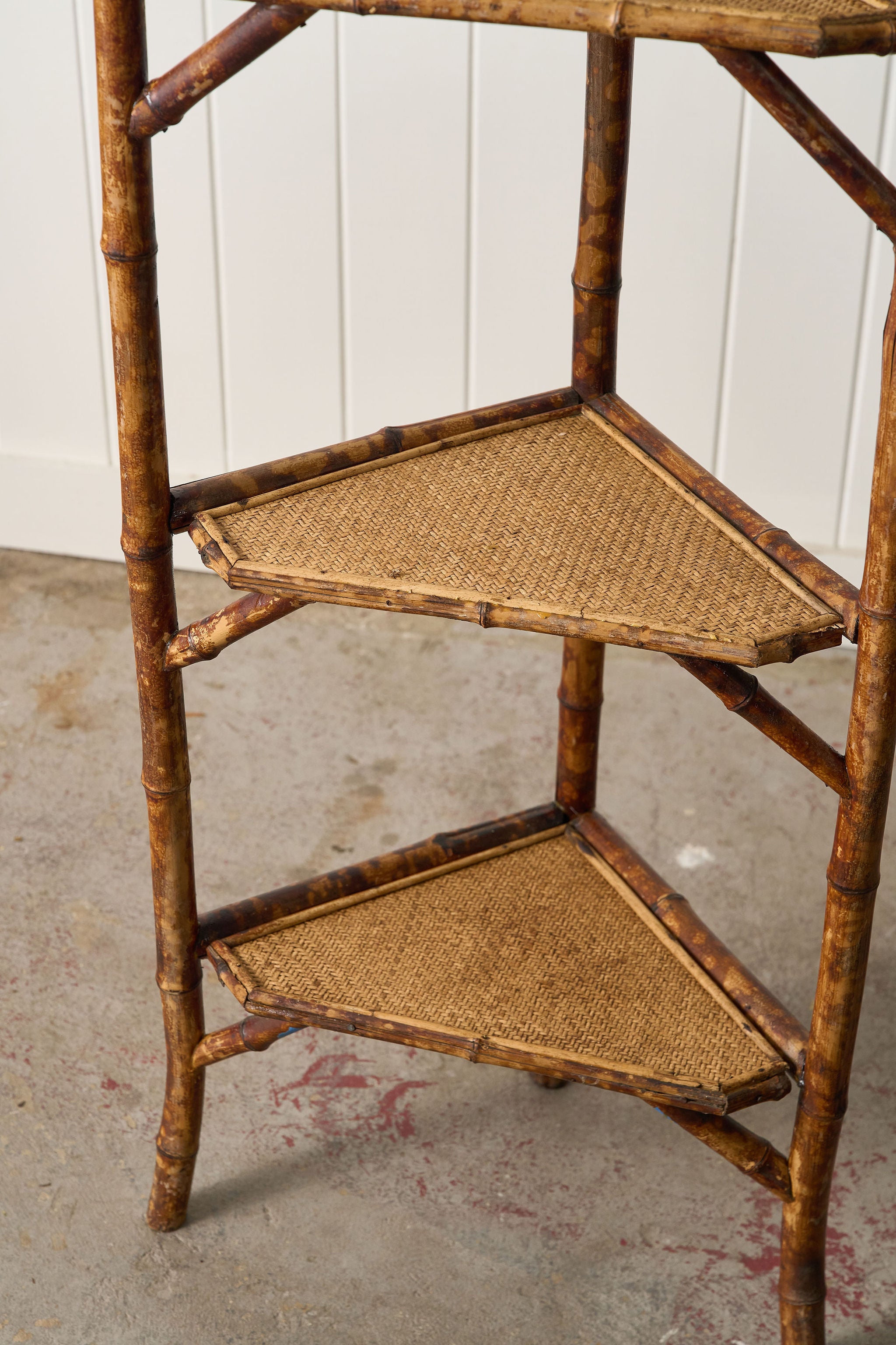 19th Century English Tiger Bamboo Corner Shelf