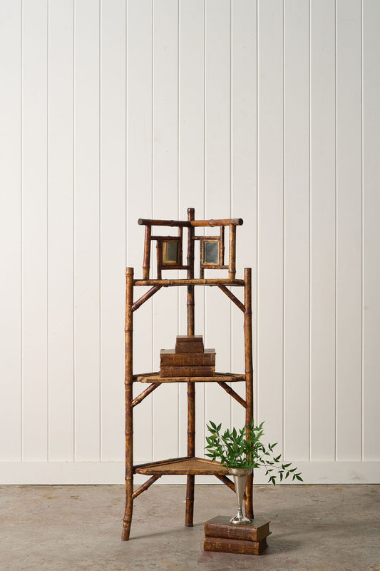 19th Century English Tiger Bamboo Corner Shelf