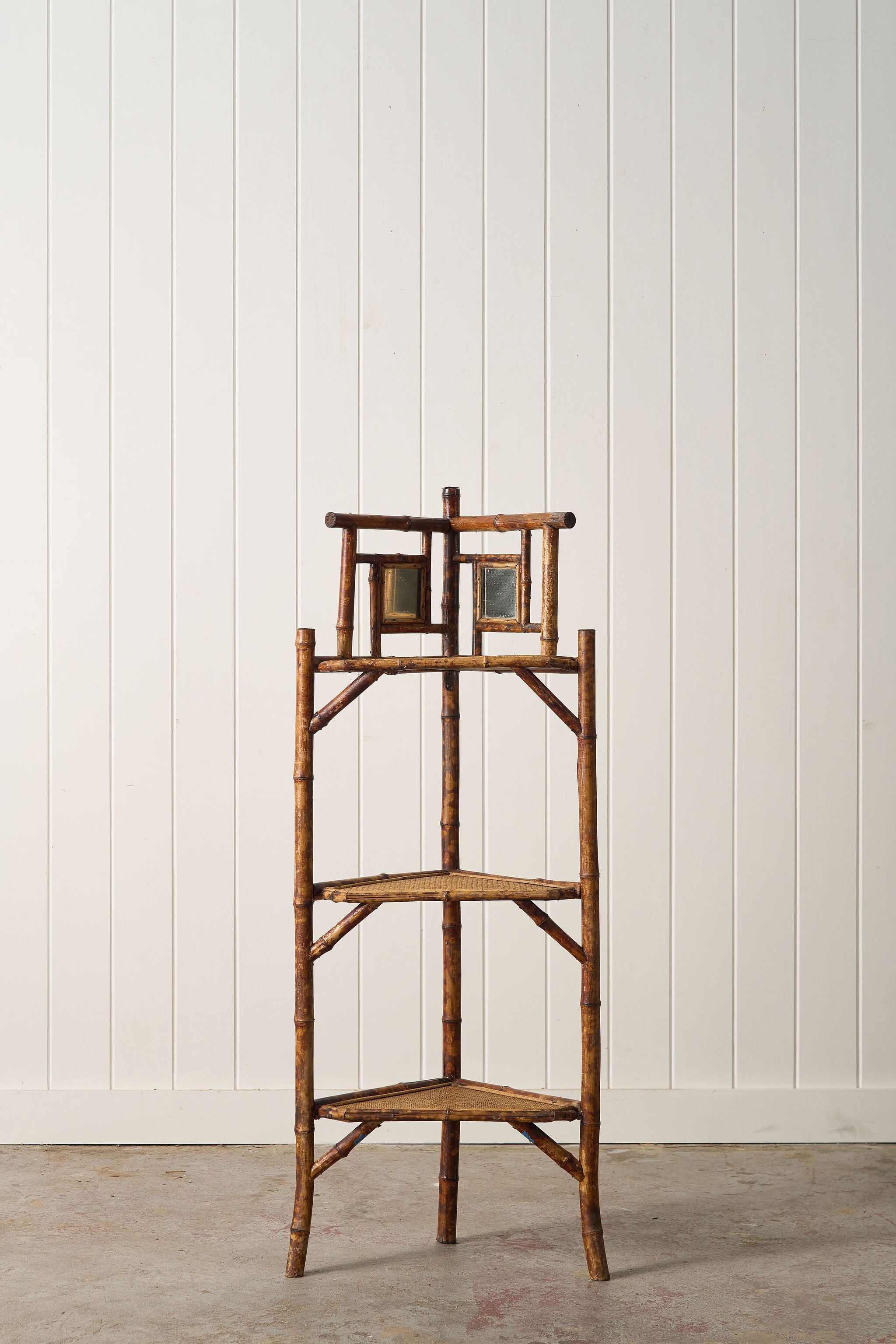 19th Century English Tiger Bamboo Corner Shelf