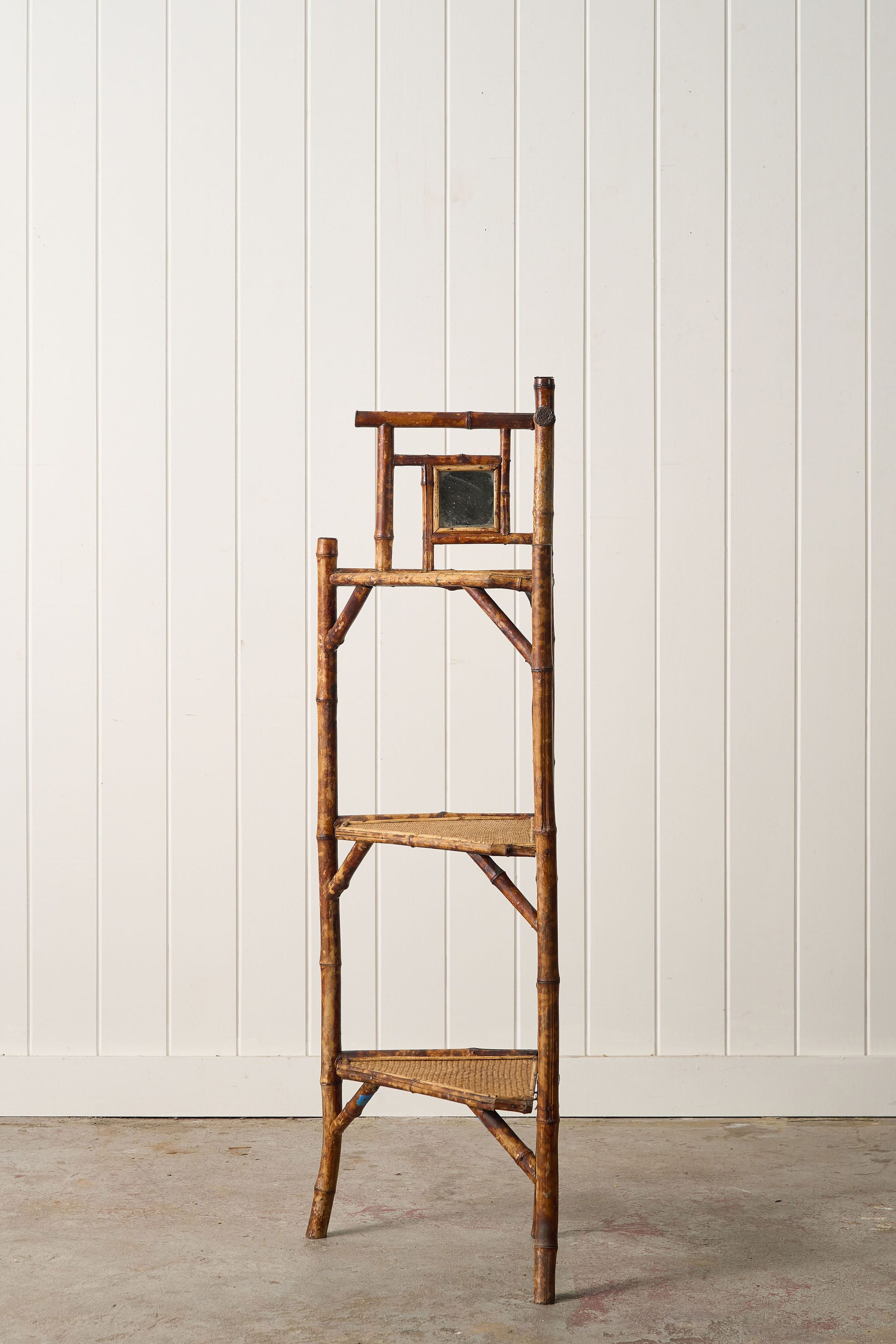 19th Century English Tiger Bamboo Corner Shelf