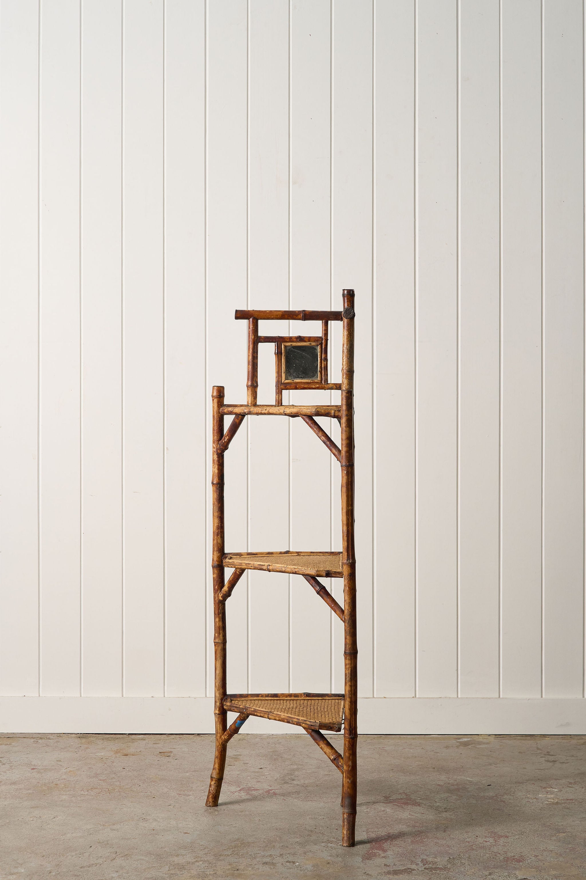 19th Century English Tiger Bamboo Corner Shelf