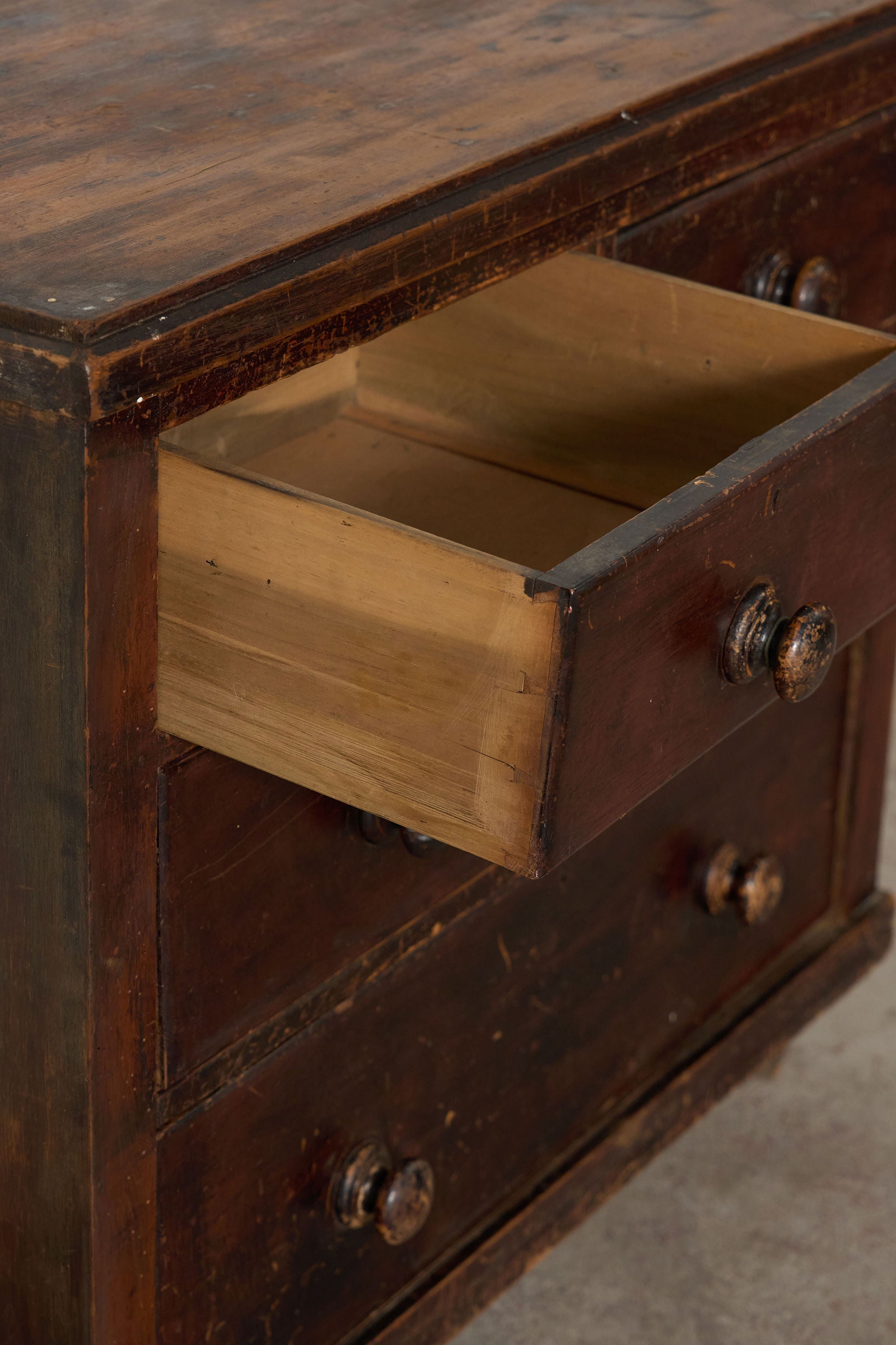 19th Century 2 over 2 Original Chippy Paint English Pine Chest