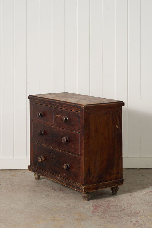 19th Century 2 over 2 Original Chippy Paint English Pine Chest